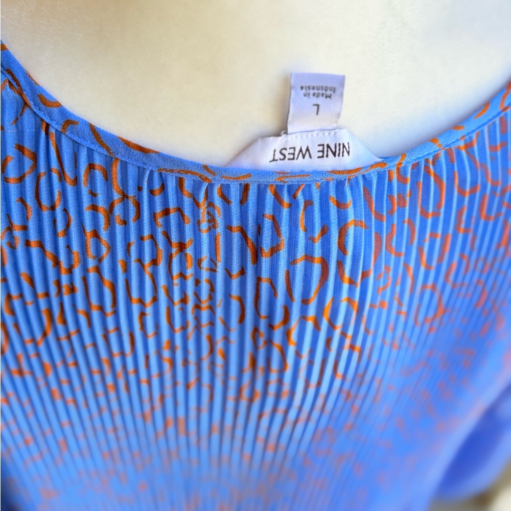 Nine West Pleated Blue 3/4 Sleeve Blouse Size Large - Picture 5 of 9